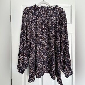 LOFT Navy and White Floral Blouse